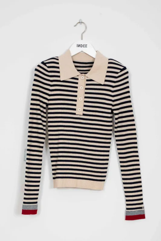 Fitted_striped_polo_Blauw