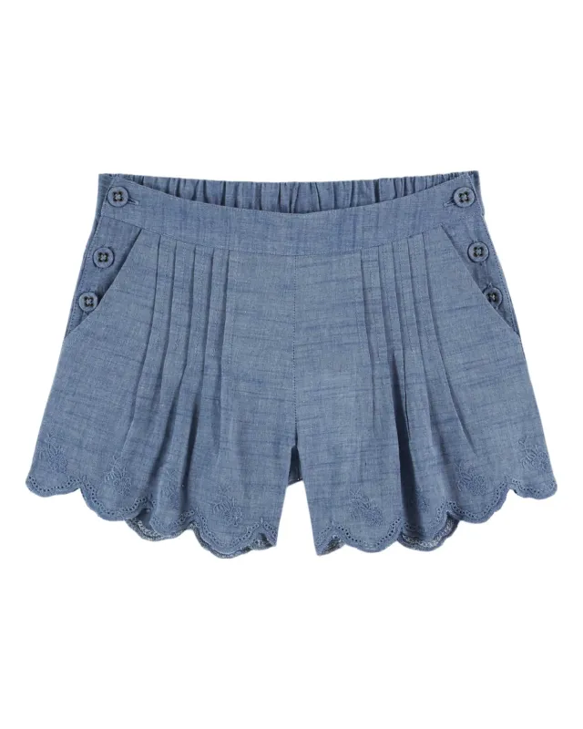 SHORT_CHAMBRAY_BRODE_Blauw