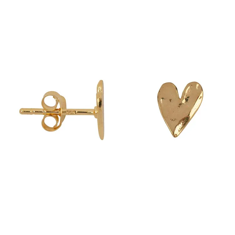 _Hammered_Heart_Stud_Earring_Gold_Plated_Goud